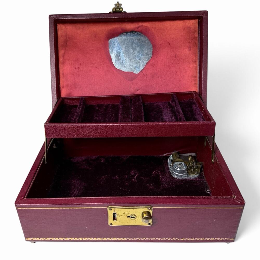Vtg Thorens Swiss Music Box Jewelry Some Enchanted Evening Working Key Lined